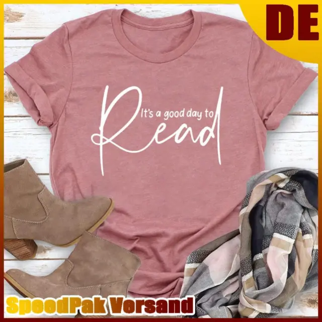 ❥ T-shirt da leggere è un buon giorno per leggere rosa oro-S