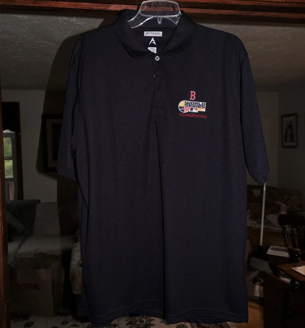 2x Worn Antigua Boston Red Sox 2007 World Series Champions Polo Shirt Large Blue