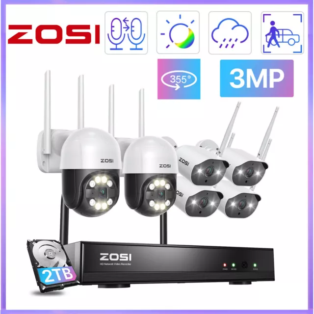 ZOSI 3MP 8CH Home CCTV IP Wireless Security WiFi PTZ Camera System H.265+1TB NVR