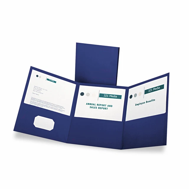 Oxford Tri-Fold Folder w/3 Pockets Holds 150 Letter-Size Sheets Blue 59802