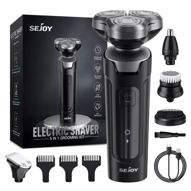 SEJOY 5IN1 Electric Shaver Men's Rotary Razor Wet Dry Rechargeable Beard Trimmer