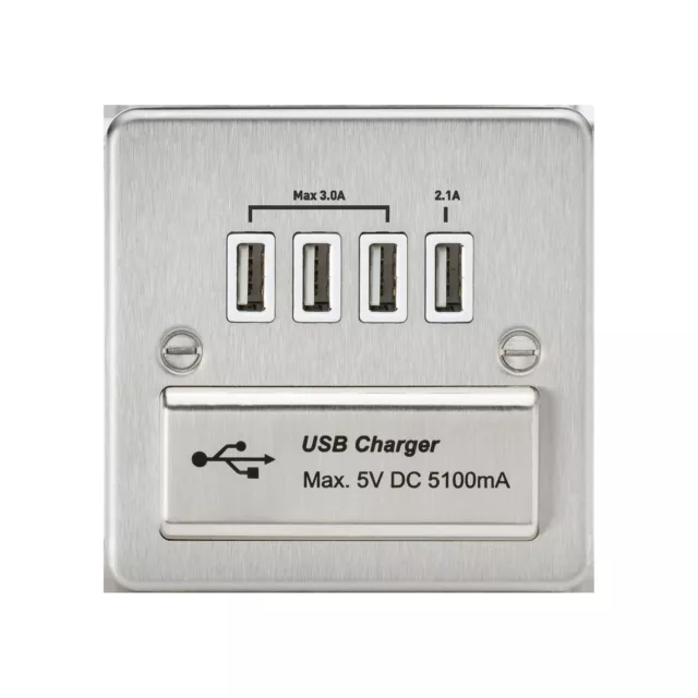 Cargador Knightsbridge Cuatro USB Placa Plana Br/Cromo e Inserto Blanco - FPQUADBCW