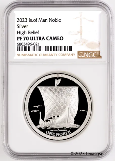 2023 Isle of Man One Noble HIgh Relief 2oz Silver Piedfort - PR70 NGC UC