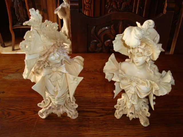 Magnifique Paire De Bustes Porcelaine Art Nouveau-Bohemia-Austria-Tepli Xix°