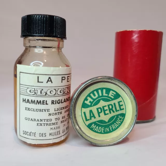 Vintage Made In France Huile La Perle Clock Oil 3/4 Full Bottle Hammel Riglander