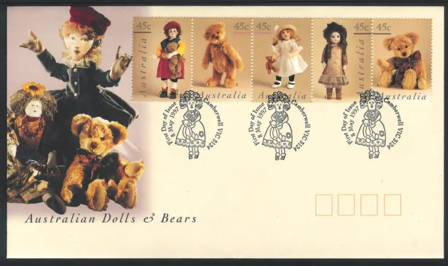 1997 Australian Stamps - Australian Dolls & Bears Strip of 5 FDC
