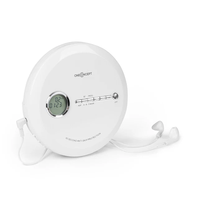 oneConcept Discman CD Player Bassverstärker LCD Display Anti-Schock-System weiß