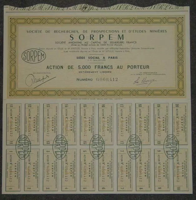 Societe de Recherches, de Prospections et d'Etudes Minieres SORPEM 1957