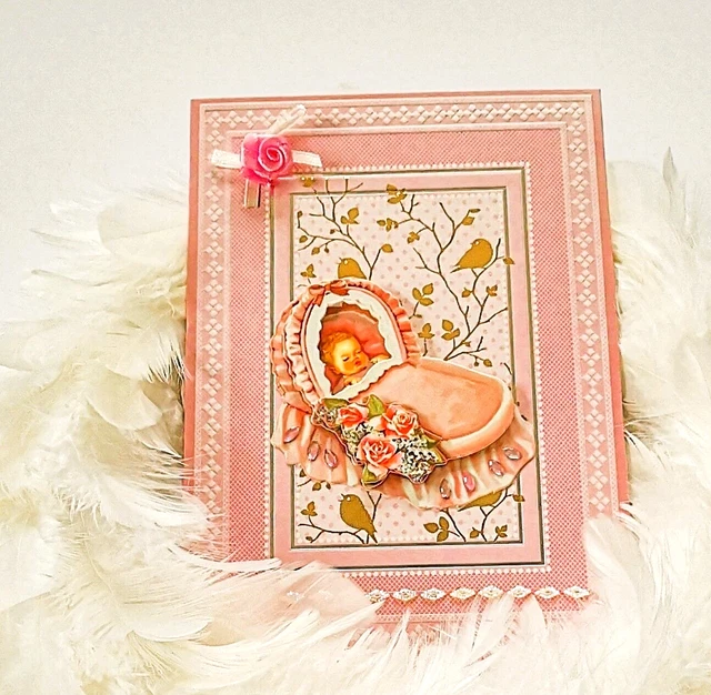 Wunderschöne 3D Motiv-Grußkarte zur Geburt in pastell-rosa, inkl. Umschlag.
