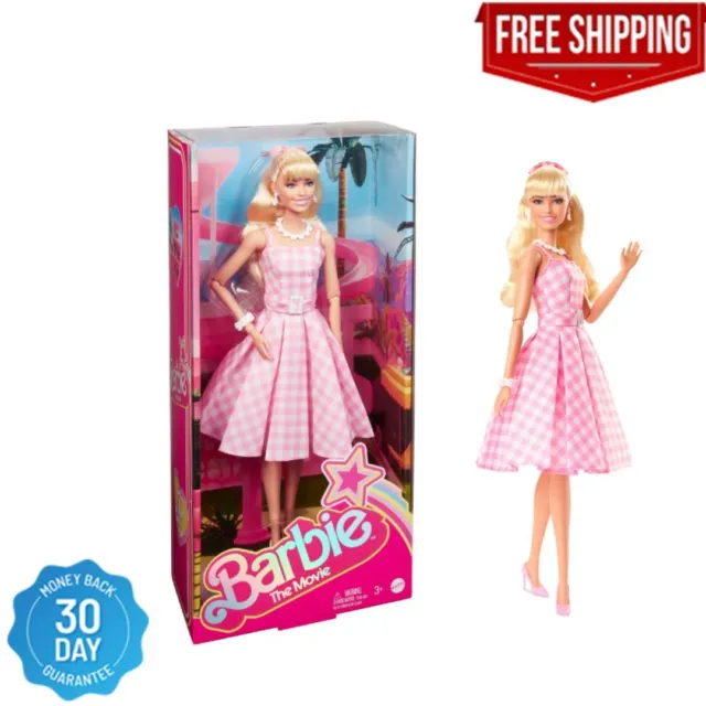 Barbie The Movie Doll Margot Robbie Collectible Wearing Pink & Gingham Dress