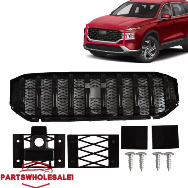 Fit Hyundai Santa Fe 21-23 Front Modified Vertical Grille Gloss BK W/Camera Hole