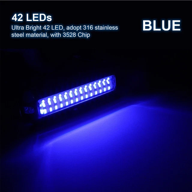 2-10x 42LED Stainless Steel Blue Underwater Boat Marine Transom Lights Pontoon
