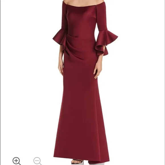 Aqua Women's Off-the-Shoulder Bell Sleeve Scuba Gown Size 2 $288.00