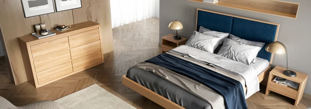 Chambre Meuble 3tlg. Set Lit Bois Massif Nachttische 2x Lits Authentique
