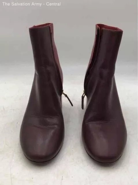 Tory Burch Womens Red Cranberry Leather Almond Toe Block Heel Ankle Boots 9.5M