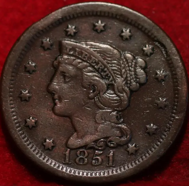 1851 Philadelphia Mint Copper Braided Hair Large Cent