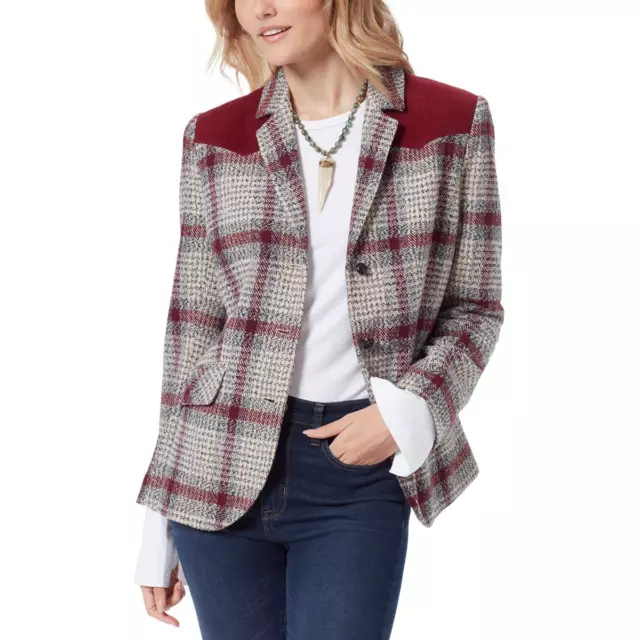 Sam Edelman Womens Red Woven Plaid Office Suit Jacket Blazer L BHFO 8385
