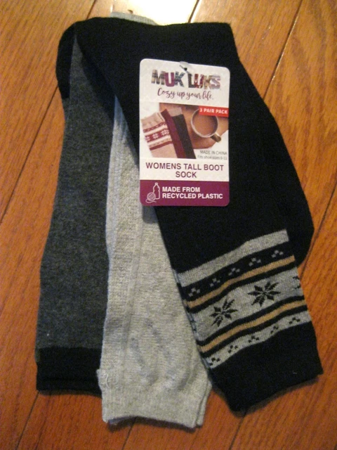 Womens Muk Luks Tall Boot Sock NWT Size 6-11 / 3 Pair Pack Wool/Poly blend