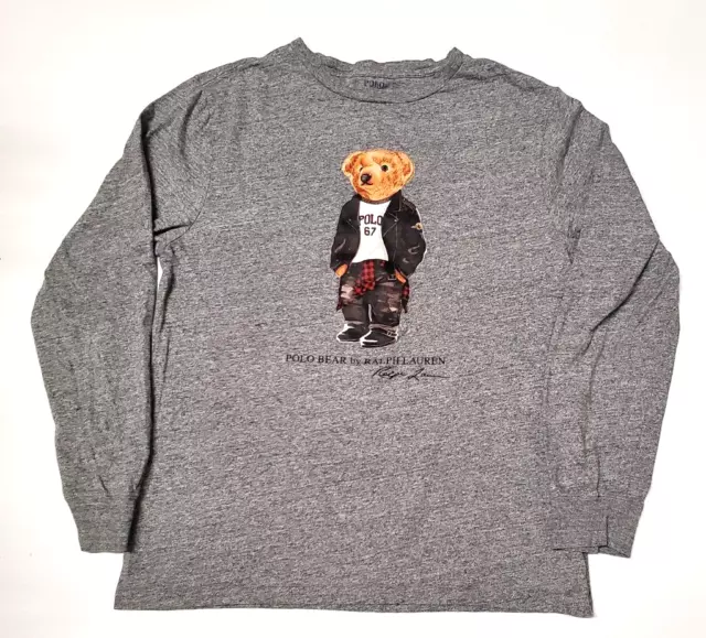 Polo Bear by Ralph Lauren Boys Gray Heather Graphic Long Sleeve T-Shirt Size XL