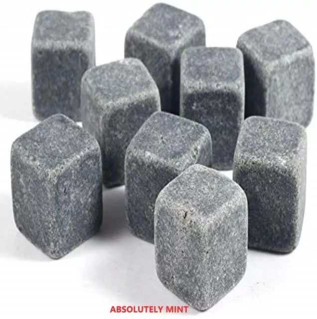 9 Pcs Whisky Rocks Ice Stones Drinks Cooler Cubes Whiskey Granite Scotch & Pouch