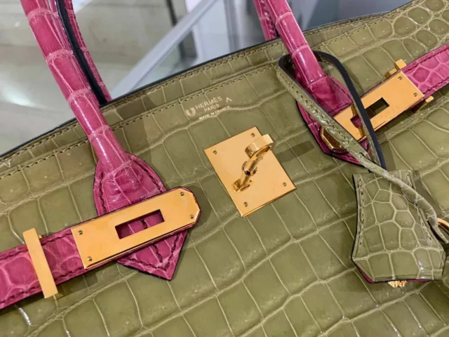 HERMES Togo Chevre Mysore Bi-Color Birkin 35 Vert Veronese Vert