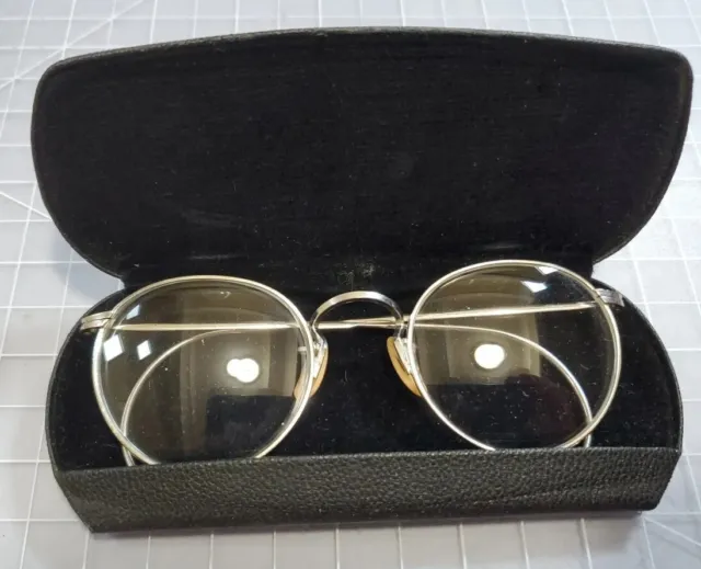 VTG Art Deco Ful Vue Round Eyeglasses Case 1938 Silver Tone