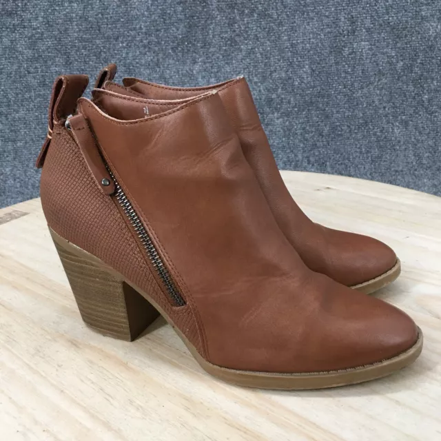 Dolce Vita Boots Womens 7.5 Jaeger Ankle Booties Brown Leather Block Heels Zip 3