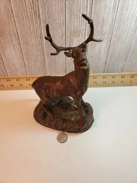 Vtg Handcrafted Bronze- Led Metal Elk Stag Buck Deer 9" Tall x 5.5" L x 3" W