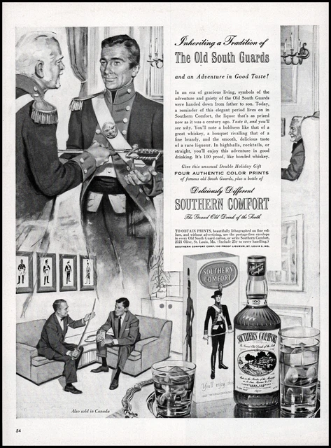 1954 Southern Comfort liqueur The Old South Guards retro art print ad L22