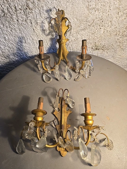 Paire d'Appliques Murales En Métal Doré, électrifié
