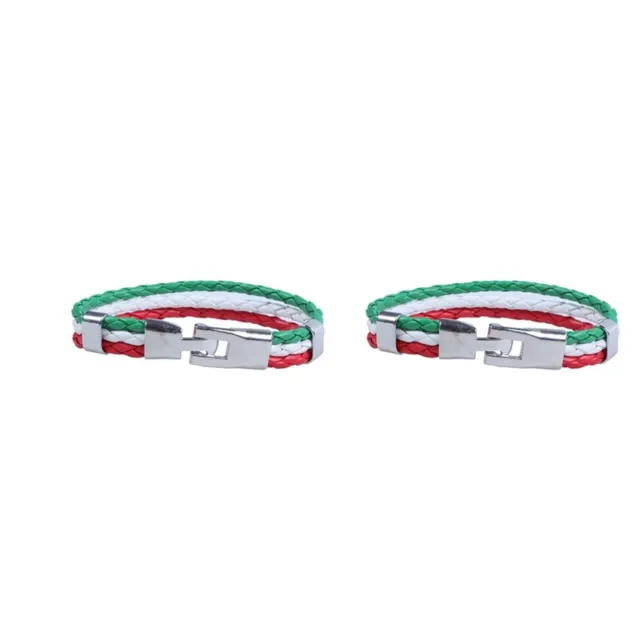 2X Jewelry Bracelet, Italian Flag Bangle, Leather Alloy, for Men's Women, G Q3A7