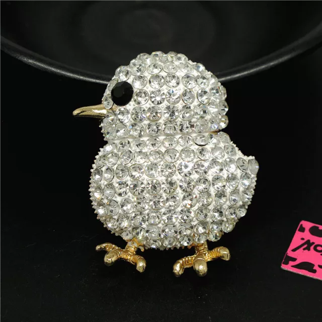 White Bling Rhinestone Cute Chicken Crystal Fashion WomenCharm Brooch Pin Gift