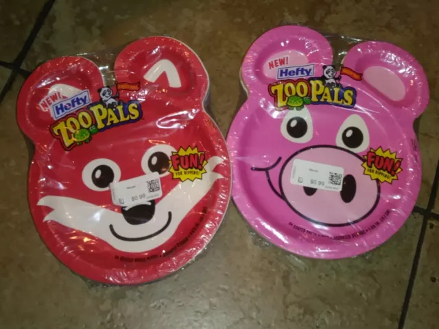 Vintage Hefty Zoo Pals 24 Pack Animal Paper Plates New Old Stock RARE 2001  (B2)