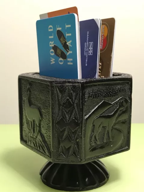 VINTAGE HAND MADE CARVED SOLID WOOD DESK ORGANIZER BUSINESS CARD HOLDER 1960’s