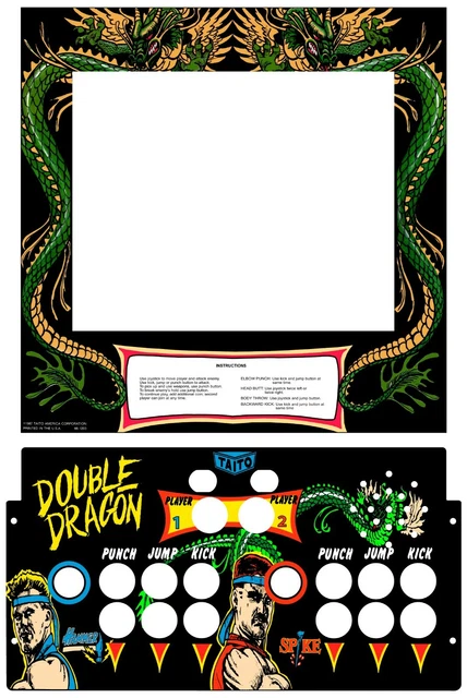 DOUBLE DRAGON ARCADE 1up Monitor Bezel and Control Panel Overlay EUR 40 ...