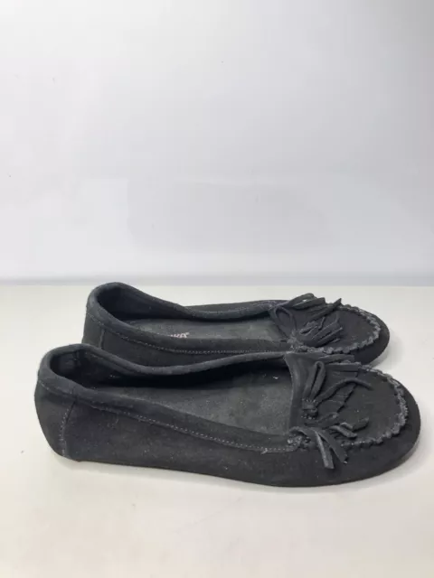 Minnetonka Black Suede Leather Kiltie Moccasins Casual Shoes Women Sz 8US/38.5EU