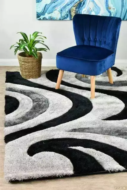 Grey Black Abstract Plush Modern Rug Large Floor Mat Carpet *FREE DELIVERY*