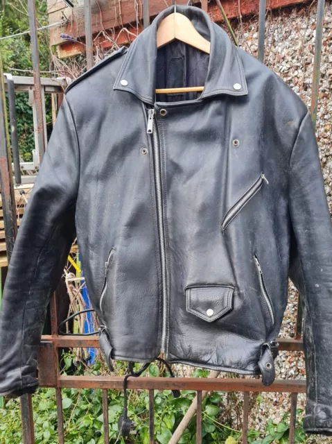 Men’s Leather Biker Jacket, Black, Size XL