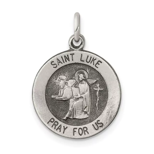 Sterling Silver St. Saint Luke Round Medal Charm Pendant 0.79 Inch