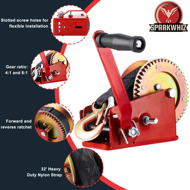3500lbs Dual Gear Hand Winch Hand Crank Manual Boat ATV RV Trailer 33ft Cable US