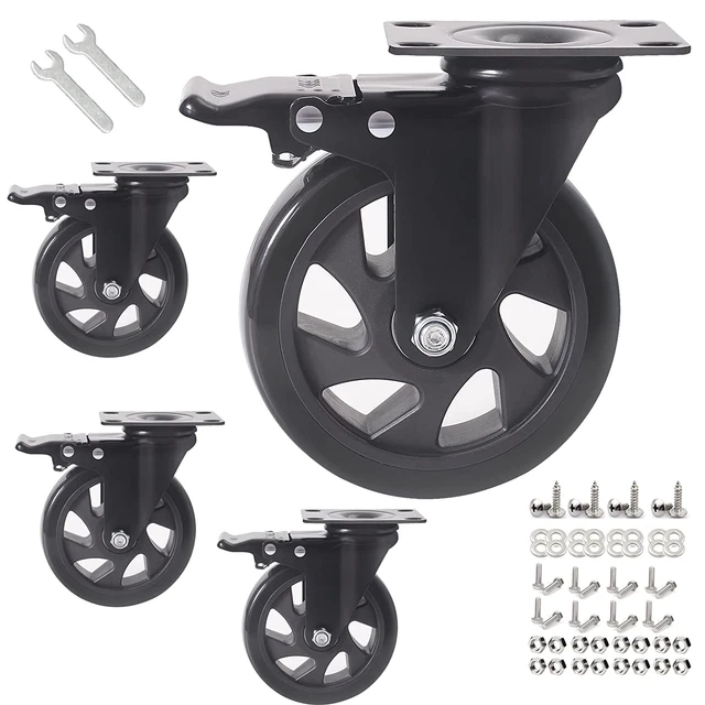 5 Inch Caster Wheels with Brake 2200lbs,Heavy Duty Casters Set of 4,Swivel Plate