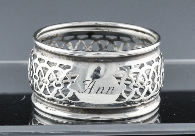 Superb Antique Birks Canadian Sterling Silver Pierced Dinner Napkin Ring ~ Ann