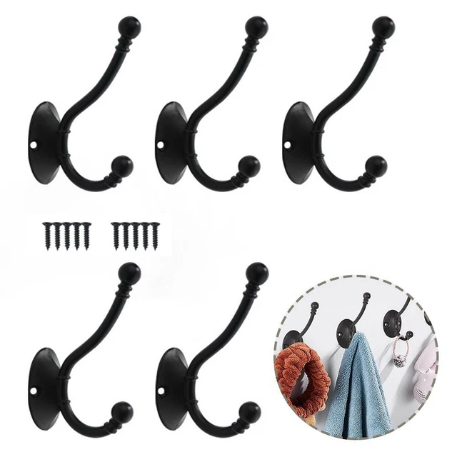 5Pcs Polished Chrome Metal Double Hat & Coat Hooks Door & Wall Clothing Hangers