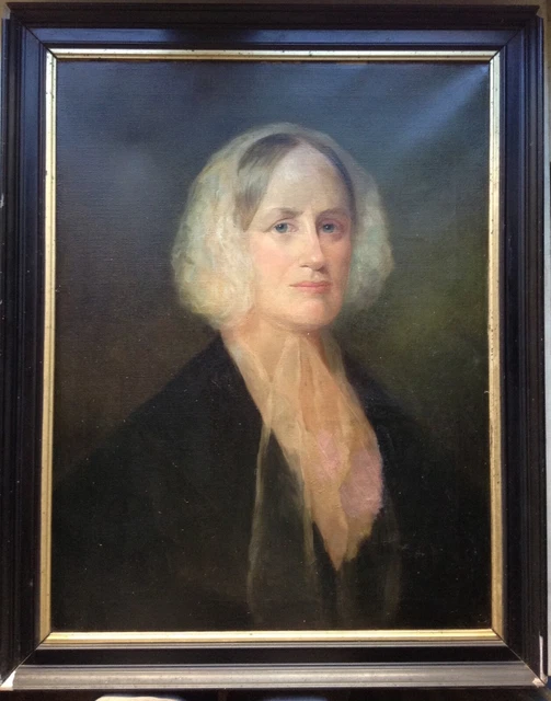 19th Century Romanticism Large Portrait Young Lady with a Lace Cap Original Oil