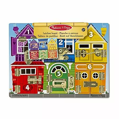 Melissa  Doug Wooden Latches Board Developmental Toy, Sturdy Wooden Constructi