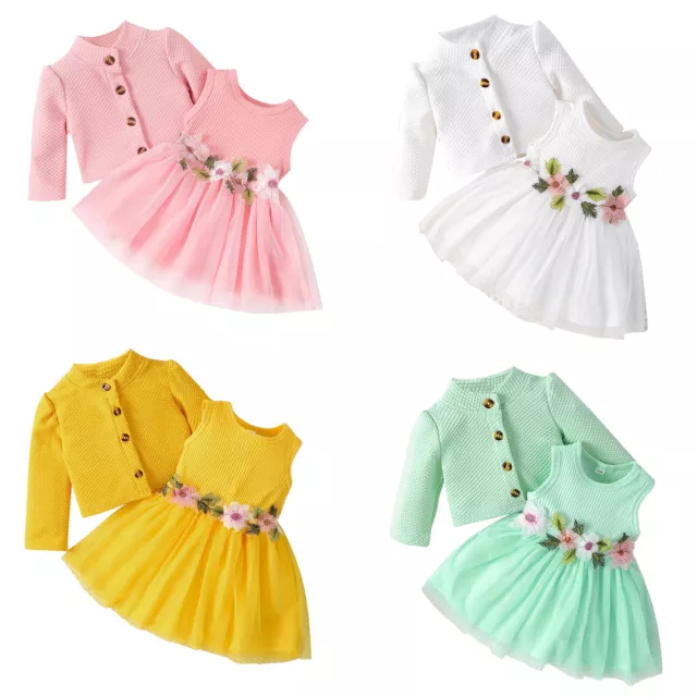 Baby Girl Floral Dress Sleeveless Princess Dresses+Long Sleeve Cardigans Jacket