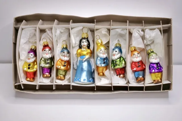 Vintage Hand Blown Glass Snow White & 7 Dwarfs Christmas Tree Ornaments/Baubles