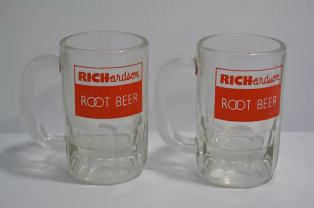 Vintage Richardson Root Beer Glass Mugs Set of 2 Collectible Soda Drinking