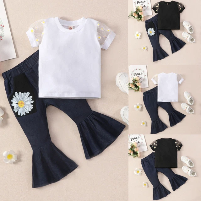Pantaloni in denim abiti vestiti per bambine maniche corte arricciate