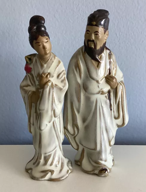 Vintage Chinese Mudman Shiwan Pair Of 2 Figures Collectable Ceramics Beautiful